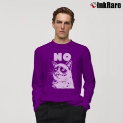 Men’s Grumpy Cat No Funny Meme Long-Sleeve Shirt in purple | Sleek, Lightweight, Year-Round Wear