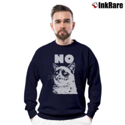 Men’s Grumpy Cat No Funny Meme Crewneck Sweatshirt in navy | Cozy Fabric, Clean Style
