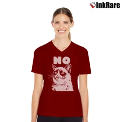 Women’s Grumpy Cat No Funny Meme V-Neck Tee in maroon | Chic Neckline, Soft Texture