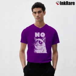 Men’s Grumpy Cat No Funny Meme V-Neck Tee in purple | Sharp, Breathable, Everyday Staple