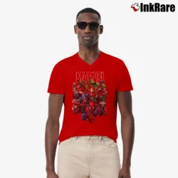 Men’s Guardians Of The Galaxy Marvel Avengers Team Up V-Neck Tee in red | Sharp, Breathable, Everyday Staple