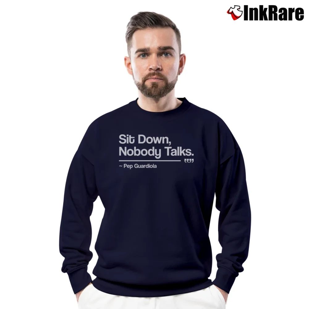 Men’s Guardiola Sit Down Nobody Talk Crewneck Sweatshirt in navy | Cozy Fabric, Clean Style