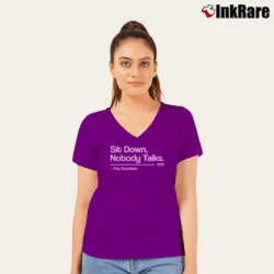 Women’s Guardiola Sit Down Nobody Talk V-Neck Tee in purple | Chic Neckline, Soft Texture