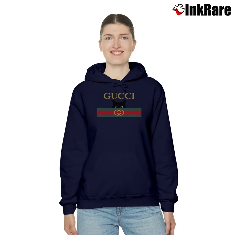 Women’s Gucci Black Cat Secret Graphic Cozy Hoodie in navy | Warm, Structured, Stylish