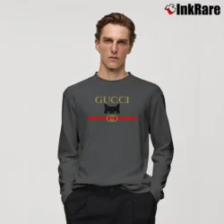 Men’s Gucci Black Cat Secret Graphic Long-Sleeve Shirt in charcoal | Sleek, Lightweight, Year-Round Wear