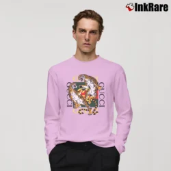 Men’s Gucci Brand Tiger Fighting Fashion Graphic Long-Sleeve Shirt in light pink | Sleek, Lightweight, Year-Round Wear