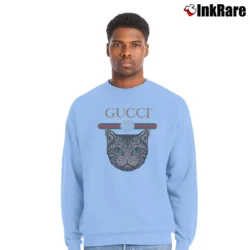 Men’s Gucci Cat Graphic Crewneck Sweatshirt in light blue | Cozy Fabric, Clean Style