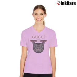 Women’s Gucci Cat Graphic V-Neck Tee in light pink | Chic Neckline, Soft Texture