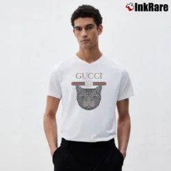 Men’s Gucci Cat Graphic V-Neck Tee in white | Sharp, Breathable, Everyday Staple