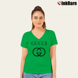 Women’s Gucci Children's Logo Graphic V-Neck Tee in irish green | Chic Neckline, Soft Texture
