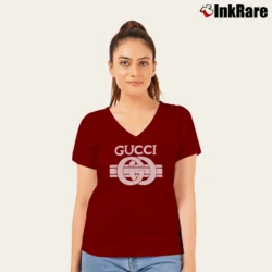 Women’s Gucci Children's Logo Graphic V-Neck Tee in maroon | Chic Neckline, Soft Texture