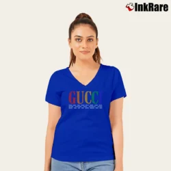 Women’s Gucci Children's Logo Graphic V-Neck Tee in royal blue | Chic Neckline, Soft Texture
