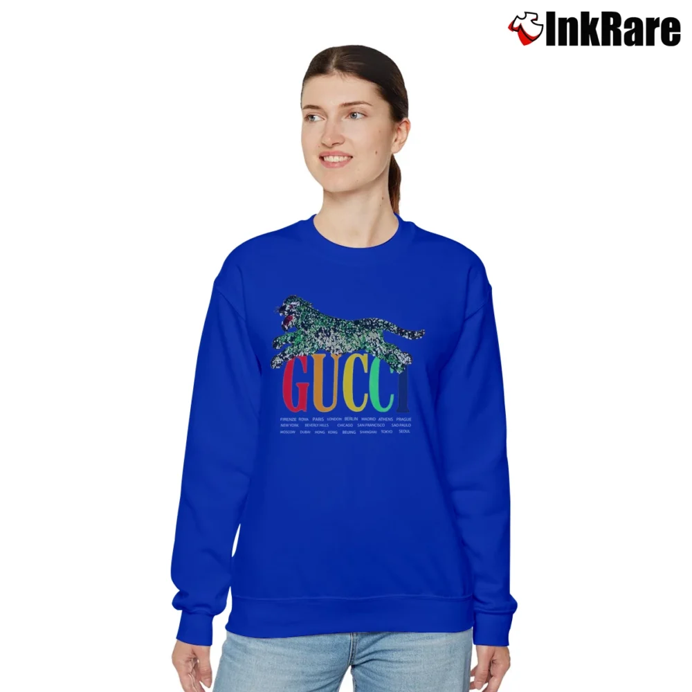 Women’s Gucci Cities And Tiger Relaxed Sweatshirt in royal blue | Soft, Laid-Back Vibe