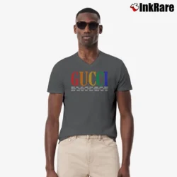 Men’s Gucci Cities Typography V-Neck Tee in charcoal | Sharp, Breathable, Everyday Staple