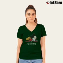 Women’s Gucci Disney Mickey Mouse V-Neck Tee in forest green | Chic Neckline, Soft Texture