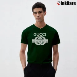 Men’s Gucci Fashion Show Graphic V-Neck Tee in forest green | Sharp, Breathable, Everyday Staple