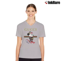 Women’s Gucci Happy Mickey Mouse Fashion V-Neck Tee in sport grey | Chic Neckline, Soft Texture