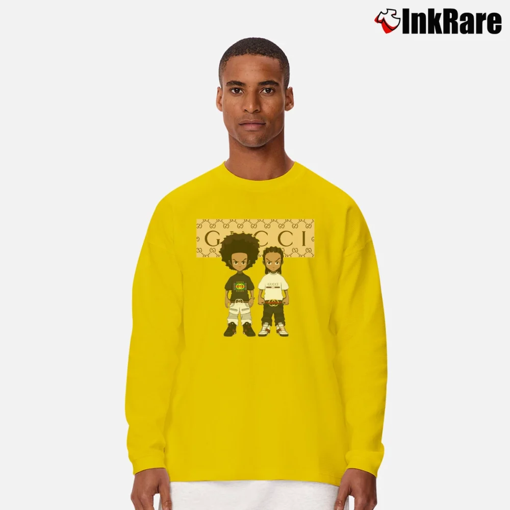 Men’s Gucci Inspired Mickey Mouse Custom Vacation Long-Sleeve Shirt in yellow | Sleek, Lightweight, Year-Round Wear