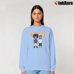 Women’s Gucci Inspired Mickey Mouse Custom Vacation Relaxed Sweatshirt in light blue | Soft, Laid-Back Vibe