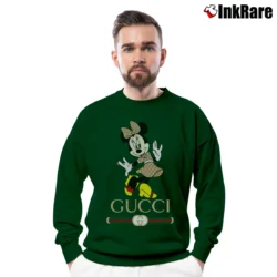 Men’s Gucci Inspired Mickey Mouse Graphic Crewneck Sweatshirt in forest green | Cozy Fabric, Clean Style