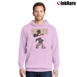 Men’s Gucci Inspired Mickey Mouse Pullover Hoodie in light pink | Cozy, Durable, Modern Fit