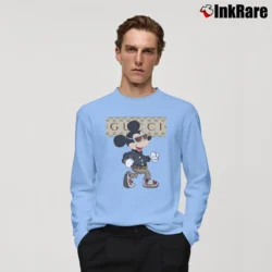 Men’s Gucci Inspired Mickey Mouse Long-Sleeve Shirt in light blue | Sleek, Lightweight, Year-Round Wear