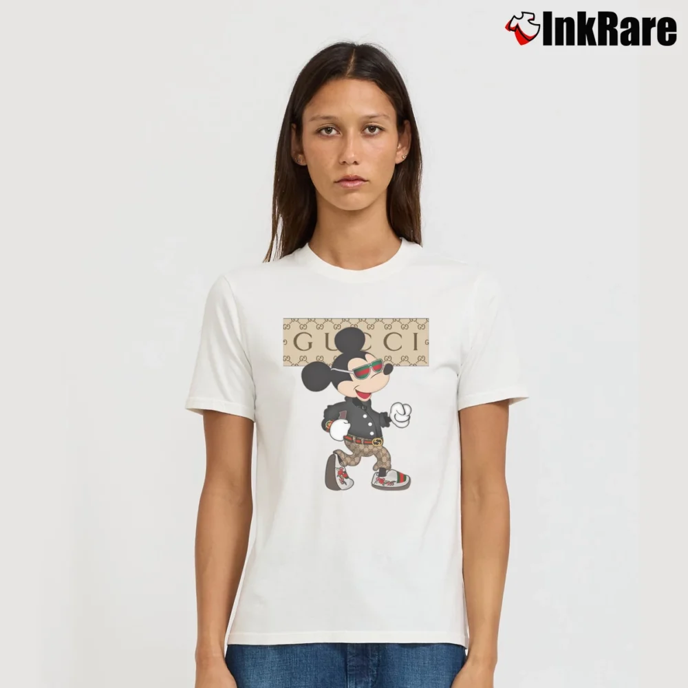 Women’s Gucci Inspired Mickey Mouse Signature T-Shirt in white | Soft, Flattering Fit