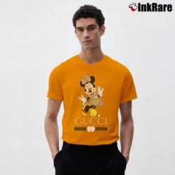 Men’s Gucci Inspired Mickey Mouse V-Neck Tee in orange | Sharp, Breathable, Everyday Staple