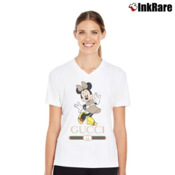 Women’s Gucci Inspired Mickey Mouse V-Neck Tee in white | Chic Neckline, Soft Texture