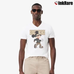 Men’s Gucci Inspired Mickey Mouse V-Neck Tee in white | Sharp, Breathable, Everyday Staple