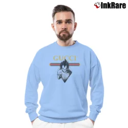 Men’s Gucci Inspired Vegeta Dragon Ball Hypebeast Crewneck Sweatshirt in light blue | Cozy Fabric, Clean Style