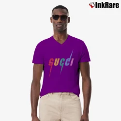 Men’s Gucci Logo Graphic V-Neck Tee in purple | Sharp, Breathable, Everyday Staple