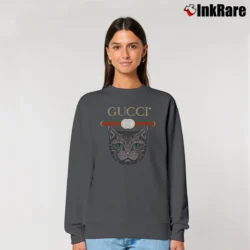 Women’s Gucci Logo Mystic Cat Relaxed Sweatshirt in charcoal | Soft, Laid-Back Vibe