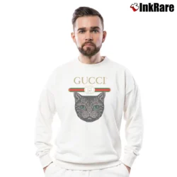 Men’s Gucci Logo Mystic Cat Crewneck Sweatshirt in white | Cozy Fabric, Clean Style