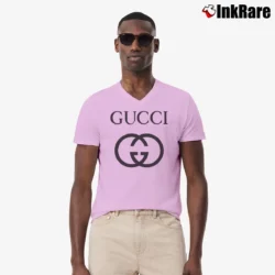 Men’s Gucci Logo Print V-Neck Tee in light pink | Sharp, Breathable, Everyday Staple