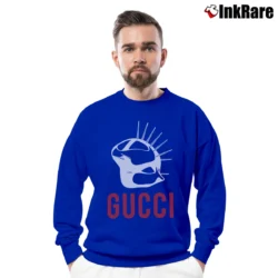 Men’s Gucci Manifesto Overd Black Fashion Crewneck Sweatshirt in royal blue | Cozy Fabric, Clean Style
