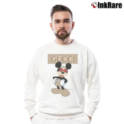 Men’s Gucci Mickey Mouse Custom Fashion Crewneck Sweatshirt in white | Cozy Fabric, Clean Style