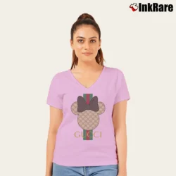 Women’s Gucci Mickey Mouse Family Vacation Trending V-Neck Tee in light pink | Chic Neckline, Soft Texture