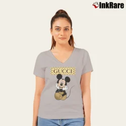 Women’s Gucci Mickey Mouse Fashion V-Neck Tee in sport grey | Chic Neckline, Soft Texture