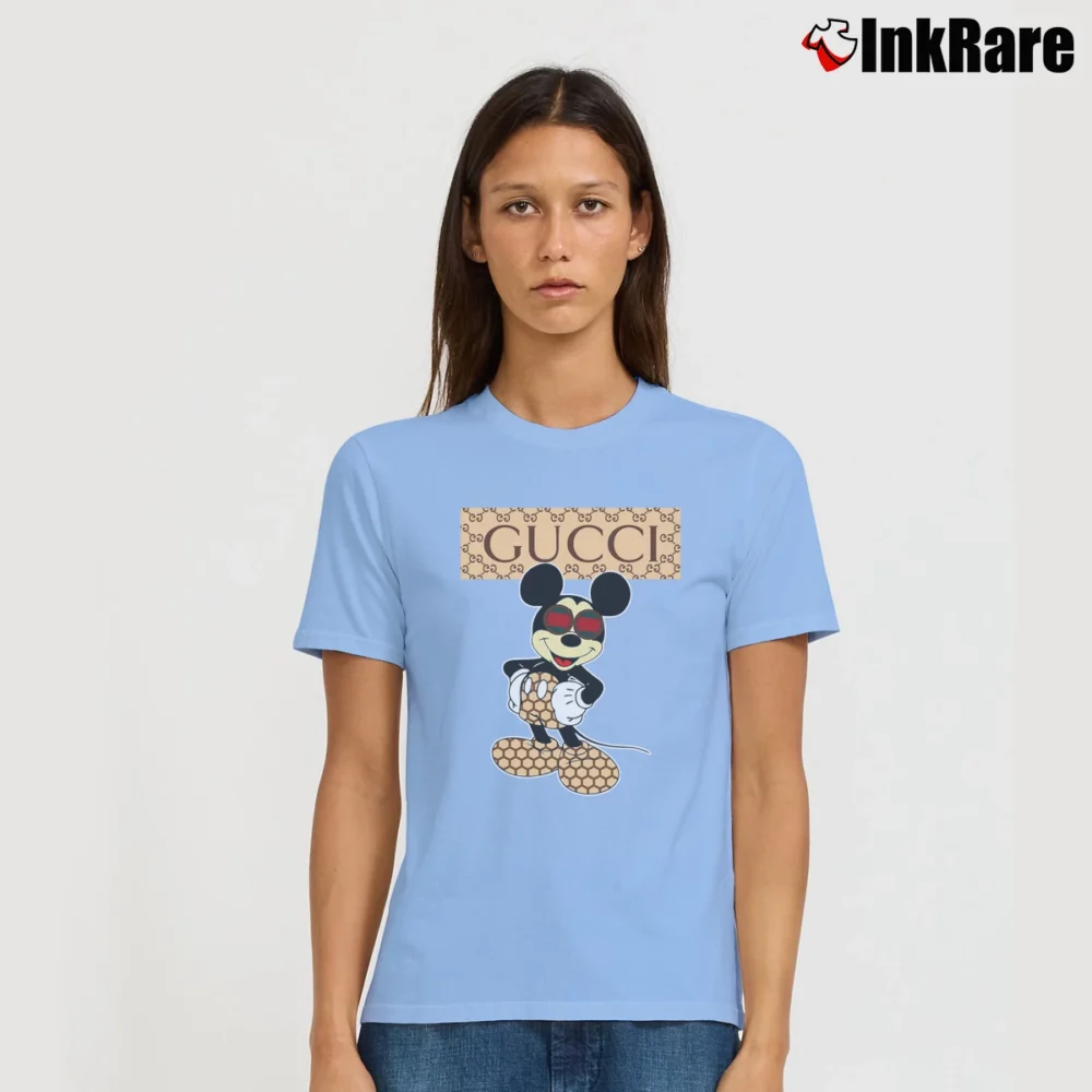 Women’s Gucci Mickey Mouse Glasses Signature T-Shirt in light blue | Soft, Flattering Fit