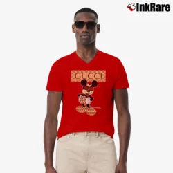 Men’s Gucci Mickey Mouse Glasses V-Neck Tee in red | Sharp, Breathable, Everyday Staple