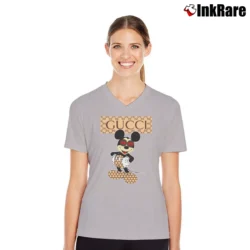 Women’s Gucci Mickey Mouse Glasses V-Neck Tee in sport grey | Chic Neckline, Soft Texture