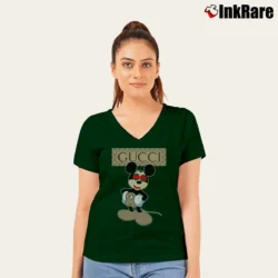 Women’s Gucci Mickey Mouse V-Neck Tee in forest green | Chic Neckline, Soft Texture