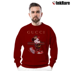 Men’s Gucci Stripe Classic Mickey Mouse Crewneck Sweatshirt in maroon | Cozy Fabric, Clean Style