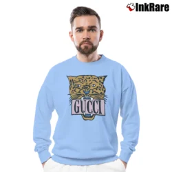 Men’s Gucci Tiger Head Designer Graphic Crewneck Sweatshirt in light blue | Cozy Fabric, Clean Style