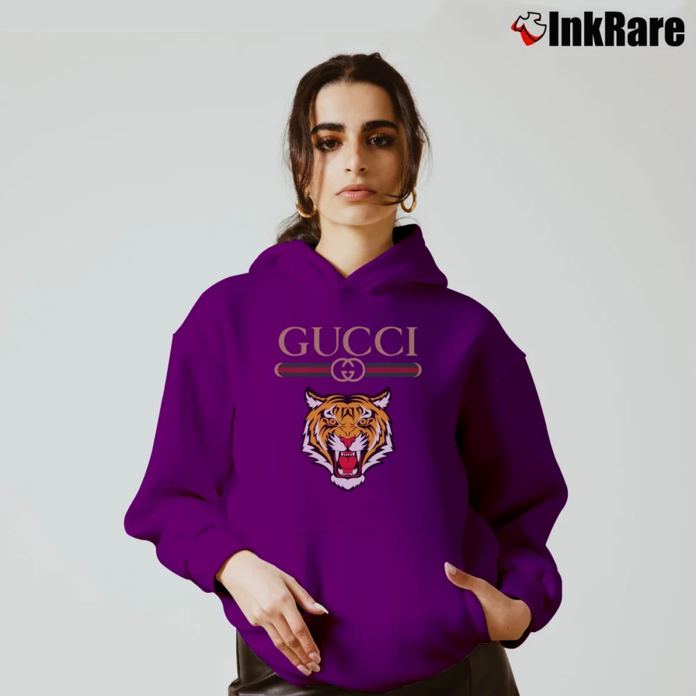 Women’s Gucci Tiger Logo Fashion Design Cozy Hoodie in purple | Warm, Structured, Stylish
