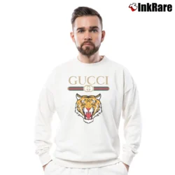 Men’s Gucci Tiger Logo Fashion Design Crewneck Sweatshirt in white | Cozy Fabric, Clean Style