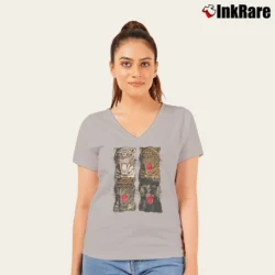 Women’s Gucci Tiger Print Fashion V-Neck Tee in sport grey | Chic Neckline, Soft Texture