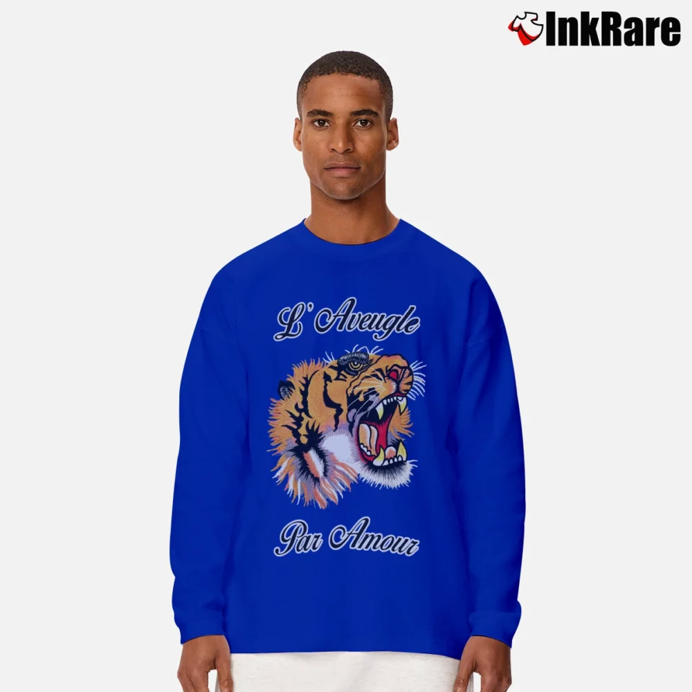 Men’s Gucci Tiger Slogan Fashion Designer Long-Sleeve Shirt in royal blue | Sleek, Lightweight, Year-Round Wear