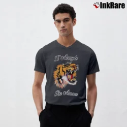 Men’s Gucci Tiger Slogan Fashion Designer V-Neck Tee in charcoal | Sharp, Breathable, Everyday Staple